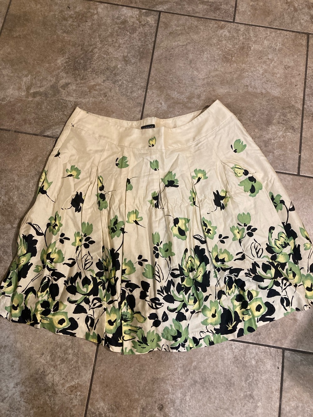 George Cream Skirt with Green and Black Floral Print